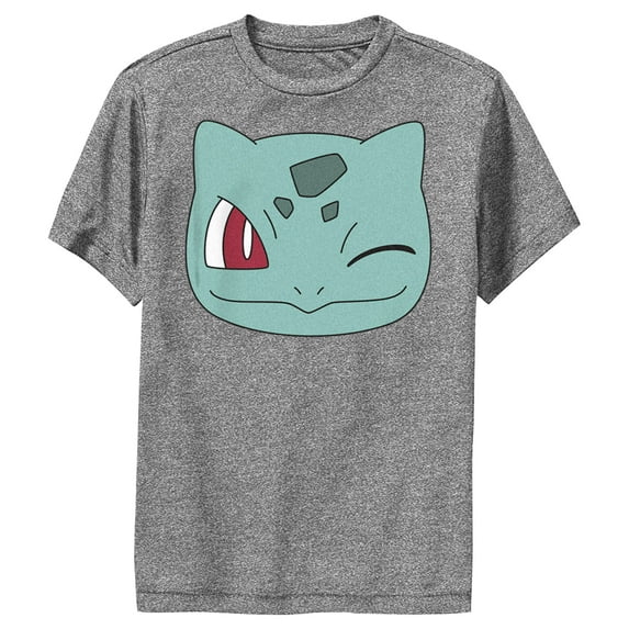 Boy's Pokemon Bulbasaur Wink Face Performance Graphic Tee Charcoal Heather Small