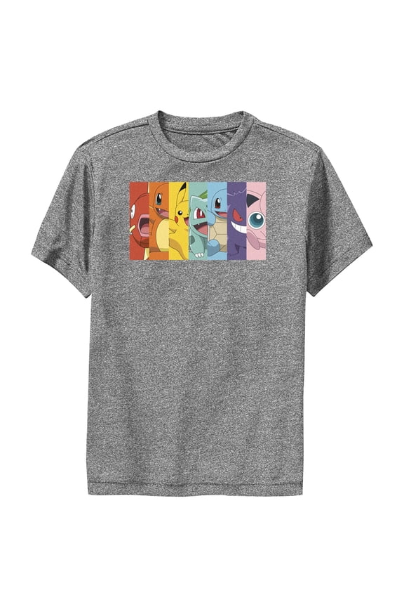 Boy's Pokemon Character Box-up Rainbow Performance Graphic Tee Charcoal Heather Large