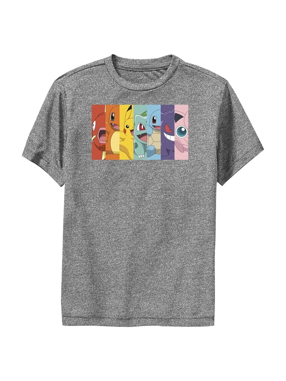 Boy's Pokemon Character Box-up Rainbow Performance Graphic Tee Charcoal Heather Medium