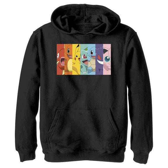 Boy's Pokemon Character Box-up Rainbow Pull Over Hoodie Black Large
