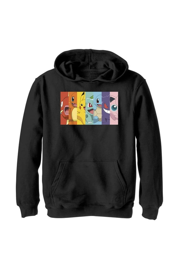 Boy's Pokemon Character Box-up Rainbow Pull Over Hoodie Black Large