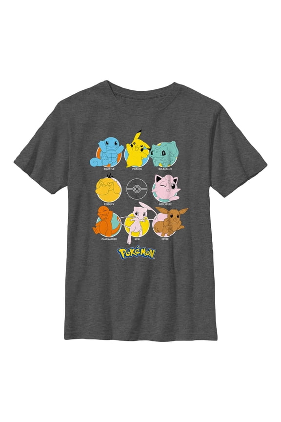Boy's Pokemon Character Circles Graphic Tee Charcoal Heather X Large