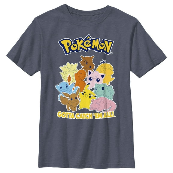 Boy's Pokemon Character Group Colored Graphic Tee Navy Blue Heather Medium