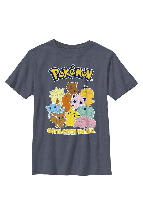 Boy's Pokemon Character Group Colored Graphic Tee Navy Blue Heather Medium