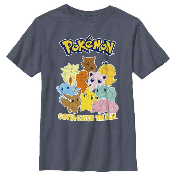 Boy's Pokemon Character Group Colored Graphic Tee Navy Blue Heather Small