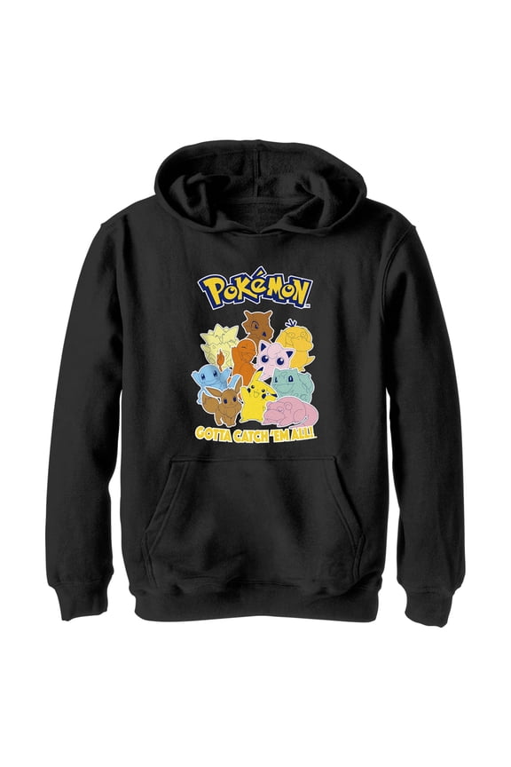 Boy's Pokemon Character Group Colored  Pull Over Hoodie Black Medium