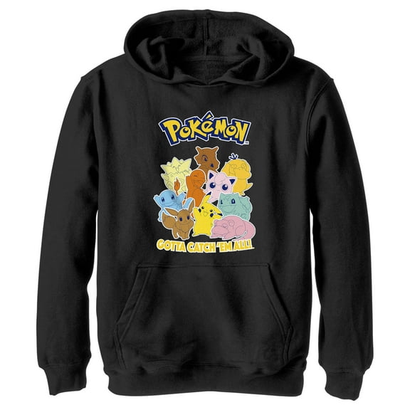 Boy's Pokemon Character Group Colored Pull Over Hoodie Black X Large