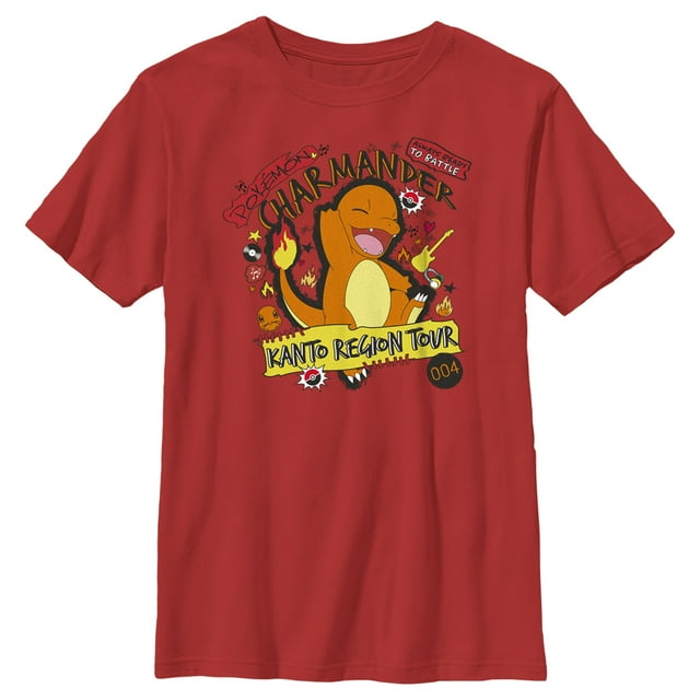Boy's Pokemon Charmander Kanto Tour  Graphic Tee Red Large
