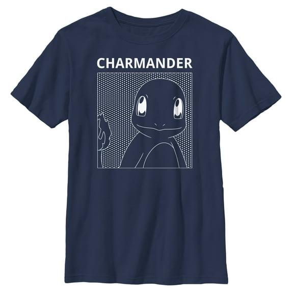 Boy's Pokemon Charmander Line Art Graphic Tee Navy Blue Large