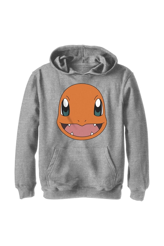 Boy's Pokemon Charmander Smile Pull Over Hoodie Athletic Heather Small