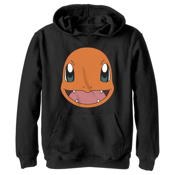 Boy's Pokemon Charmander Smile Pull Over Hoodie Black Medium