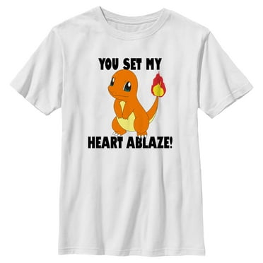 Boy's Pokemon Charmander You Set My Heart Ablaze  Graphic Tee White X Small