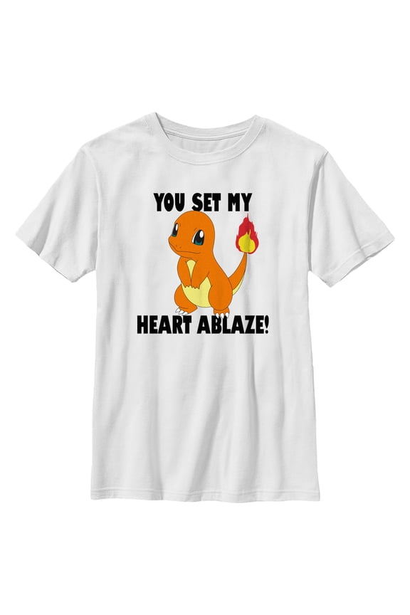 Boy's Pokemon Charmander You Set My Heart Ablaze Graphic Tee White X Small