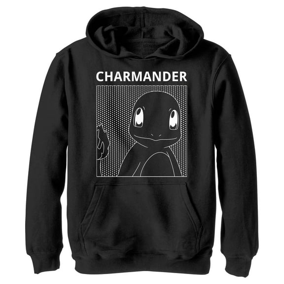Boy's Pokemon Charmander red Line Pull Over Hoodie Black X Large