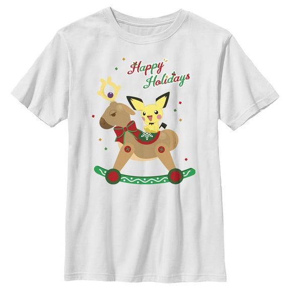 Boy's Pokemon Christmas Pichu Rocker  Graphic Tee White Large