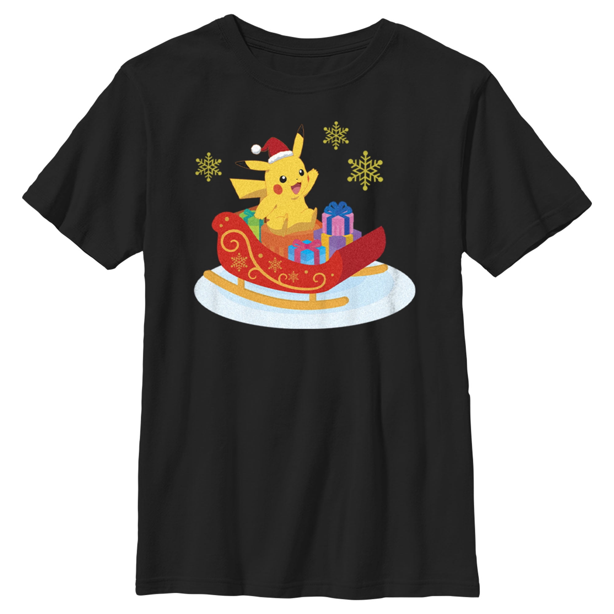 Pokemon Boys Christmas Pikachu Sleigh Graphic Tee, Black, Large ...
