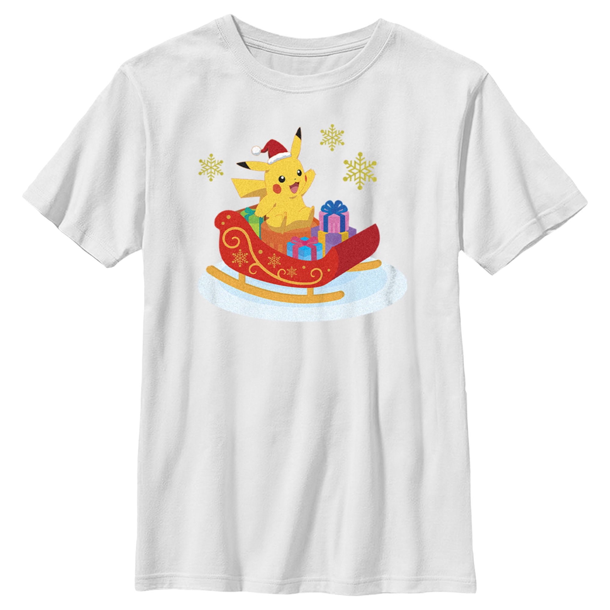 Boy's Pokemon Christmas Pikachu Sleigh Graphic Tee White Small ...