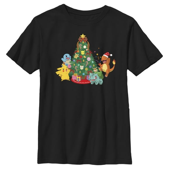 Boy's Pokemon Christmas Tree Characters Graphic Tee Black Small