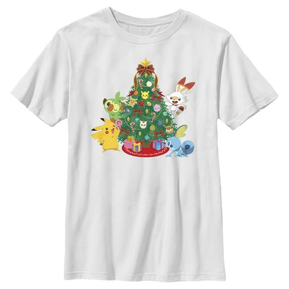 Boy's Pokemon Christmas Tree Friends Graphic Tee White X Small