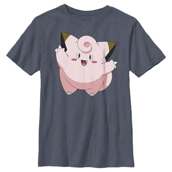 Boy's Pokemon Clefairy Large Portrait  Graphic Tee Navy Blue Heather Large