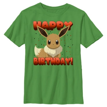 Boy's Pokemon Eevee Happy Birthday Red  Graphic Tee Kelly Green Large