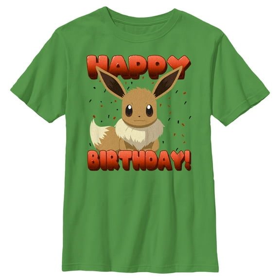 Boy's Pokemon Eevee Happy Birthday Red Graphic Tee Kelly Green Medium