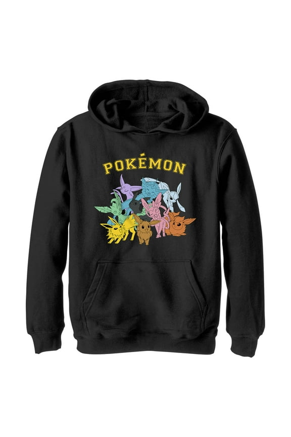 Boy's Pokemon Eeveelutions Pull Over Hoodie Black X Large