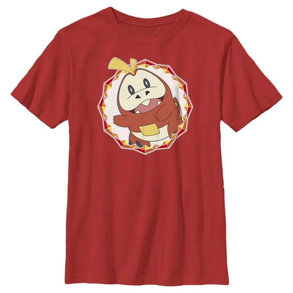 Boy's Pokemon Fuecoco Circle  Graphic Tee Red Small