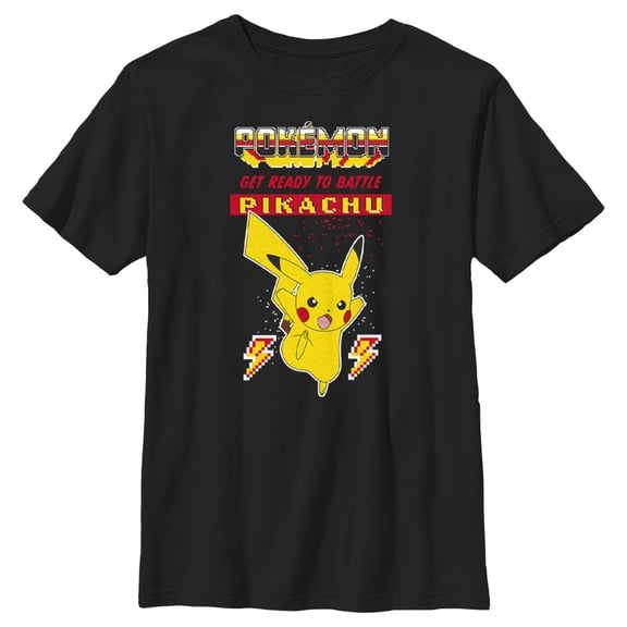 Boy's Pokemon Get Ready to Battle Pikachu Retro Graphic Tee Black Small