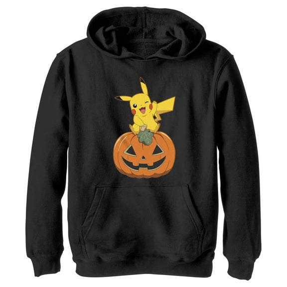 Boy's Pokemon Halloween Jack-O'-Lantern Pikachu Pull Over Hoodie Black X Large