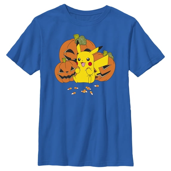 Boy's Pokemon Halloween Pikachu Jack-O'-Lanterns Graphic Tee Royal Blue Large
