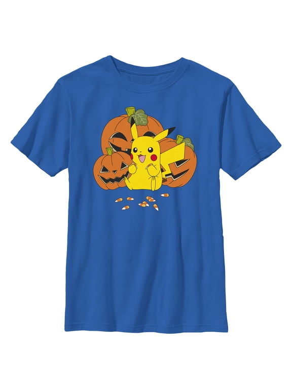 Boy's Pokemon Halloween Pikachu Jack-O'-Lanterns Graphic Tee Royal Blue Medium