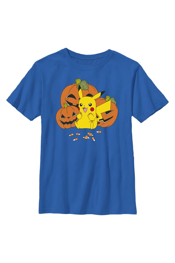 Boy's Pokemon Halloween Pikachu Jack-O'-Lanterns Graphic Tee Royal Blue Small