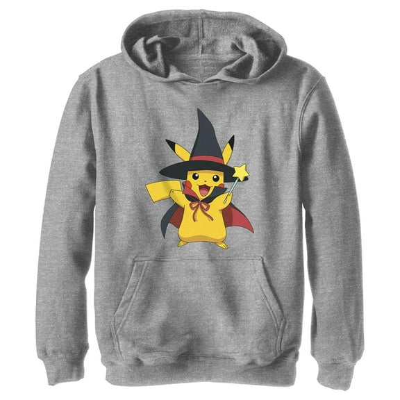 Boy's Pokemon Halloween Pikachu Magic Wand Pull Over Hoodie Athletic Heather Medium