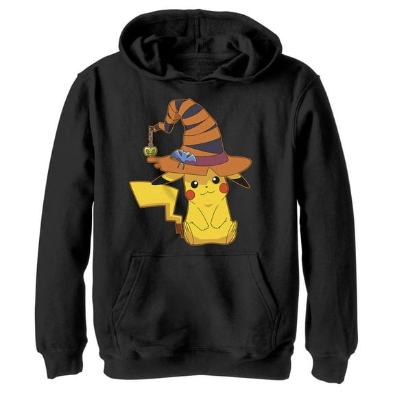 Boy's Pokemon Halloween Pikachu Witch Pull Over Hoodie Black Large