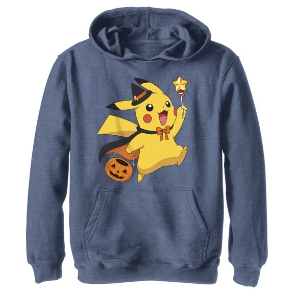 Boy's Pokemon Halloween Pikachu Wizard Pull Over Hoodie Navy Blue Heather X Large