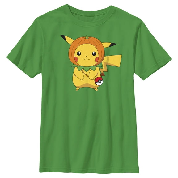 Boy's Pokemon Halloween Pumpkin Pikachu  Graphic Tee Kelly Green Large