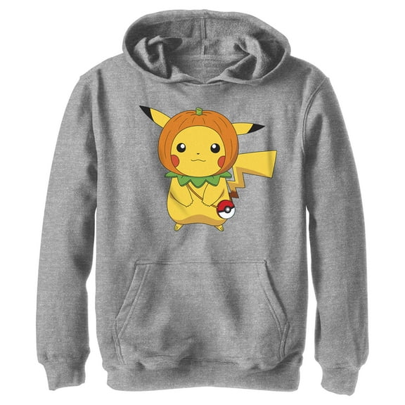 Boy's Pokemon Halloween Pumpkin Pikachu Pull Over Hoodie Athletic Heather Medium