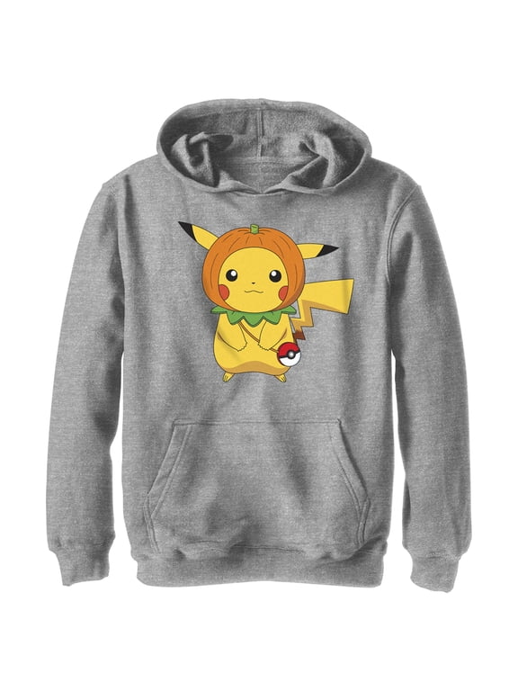 Boy's Pokemon Halloween Pumpkin Pikachu Pull Over Hoodie Athletic Heather Medium