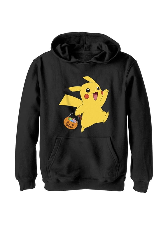 Boy's Pokemon Halloween Trick-or-Treating Pikachu Pull Over Hoodie Black Small