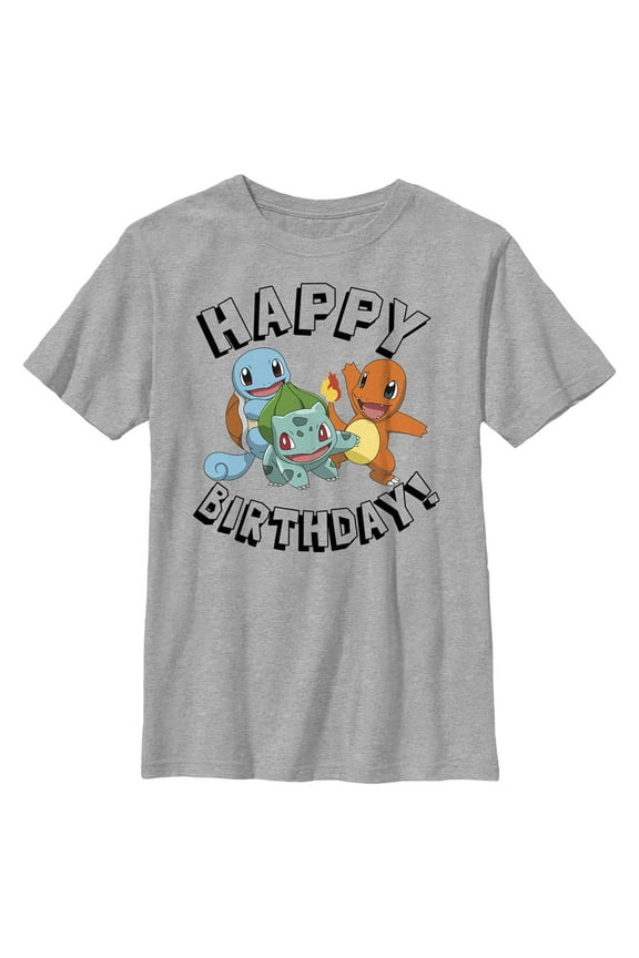 Boy's Pokemon Happy Birthday Characters  Graphic Tee Athletic Heather X Large