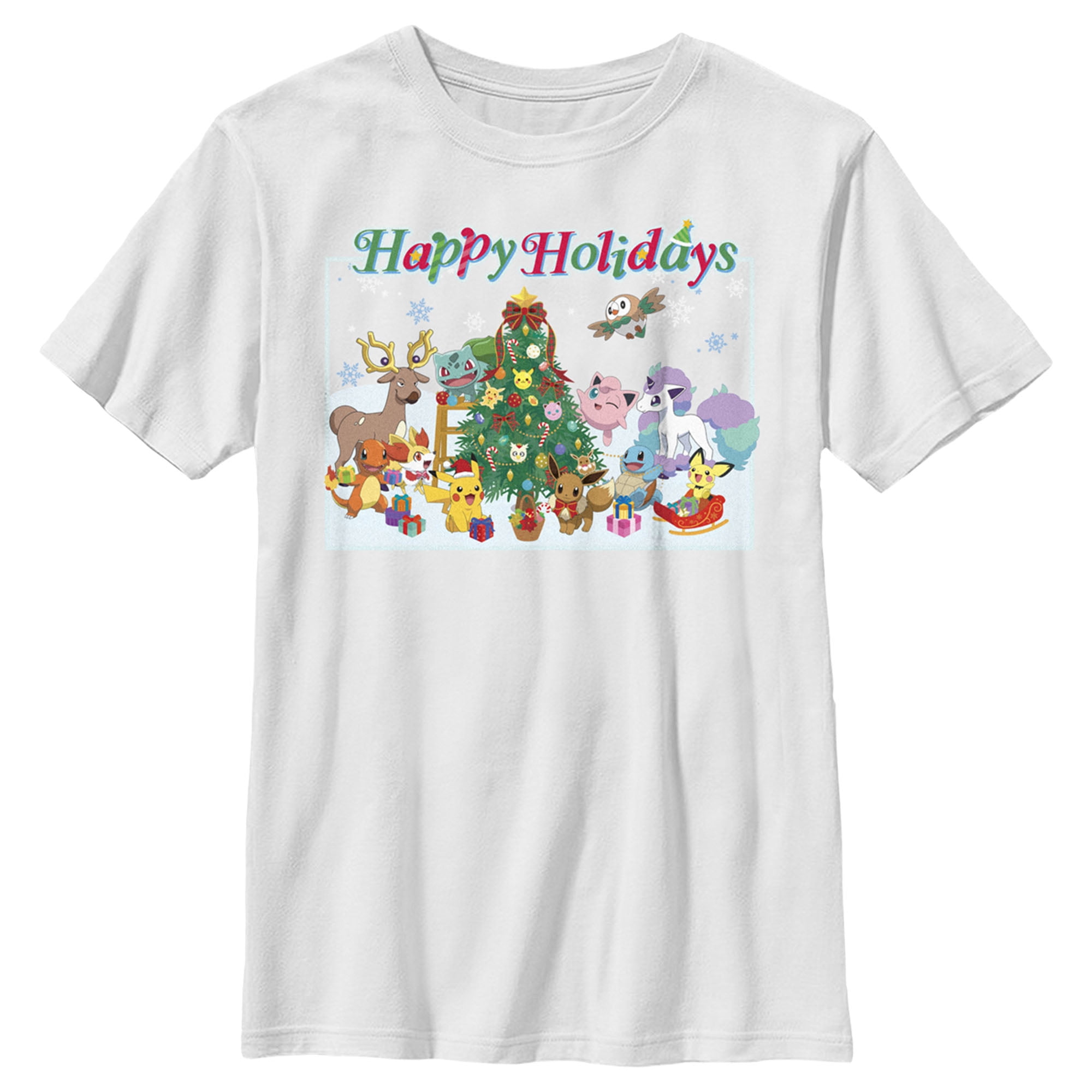 Boy's Pokemon Happy Holidays Crew Graphic Tee White Medium - Walmart.com