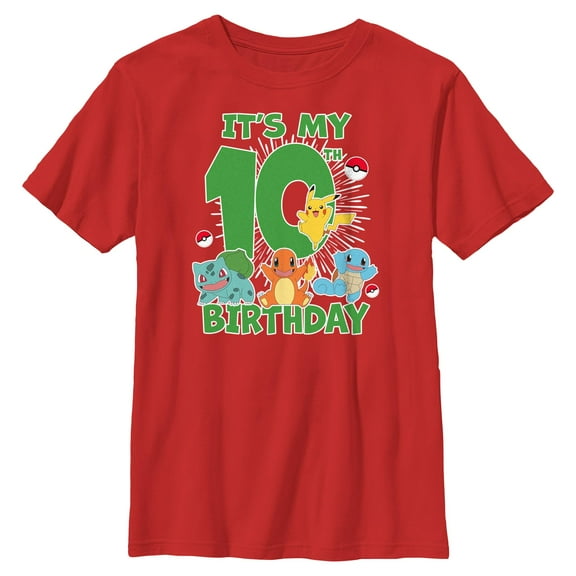 Boy's Pokemon It's My 10th Birthday Starters Graphic Tee Red Small