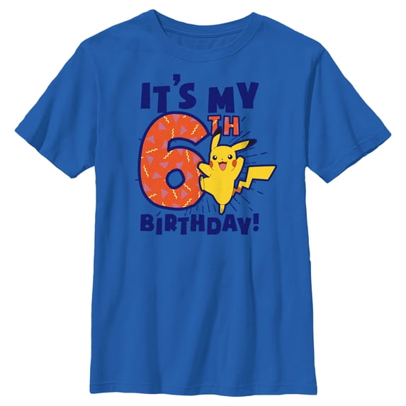 Boy's Pokemon It’s My 6th Birthday Pikachu Graphic Tee Royal Blue Small