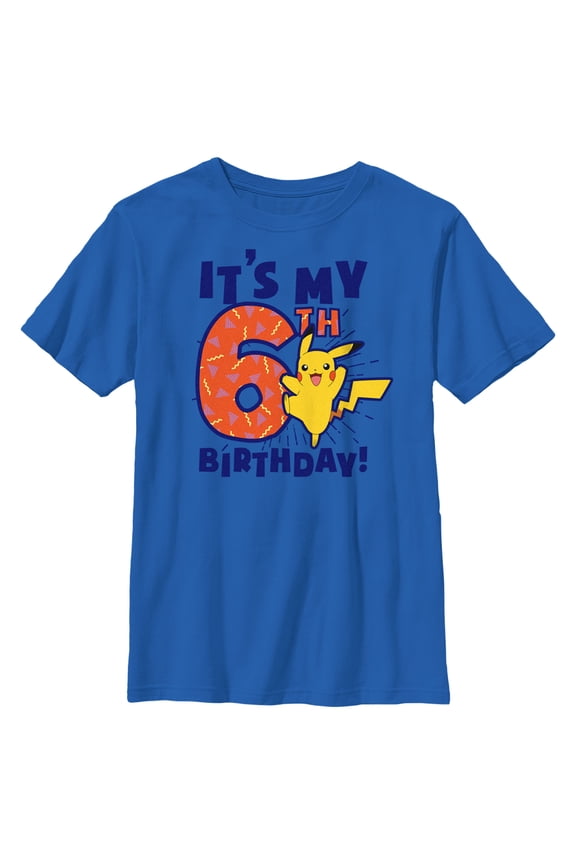 Boy's Pokemon It’s My 6th Birthday Pikachu Graphic Tee Royal Blue X Large