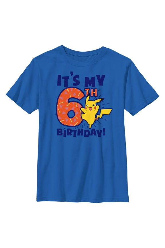 Boy's Pokemon It’s My 6th Birthday Pikachu Graphic Tee Royal Blue X Small