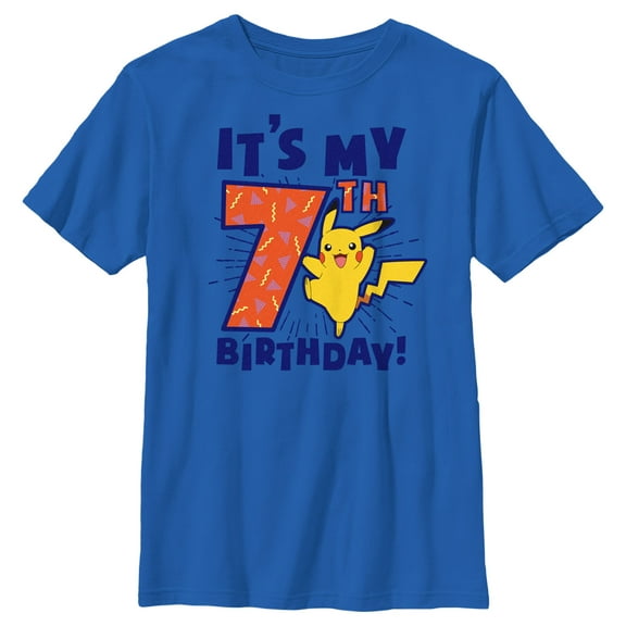 Boy's Pokemon It’s My 7th Birthday Pikachu  Graphic Tee Royal Blue Medium