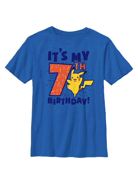 Boy's Pokemon It’s My 7th Birthday Pikachu Graphic Tee Royal Blue Medium