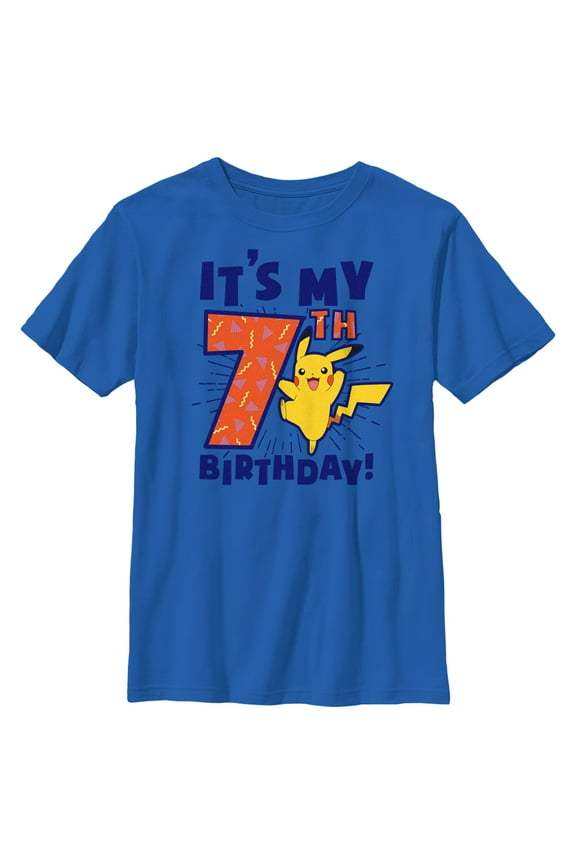 Boy's Pokemon It’s My 7th Birthday Pikachu Graphic Tee Royal Blue Medium