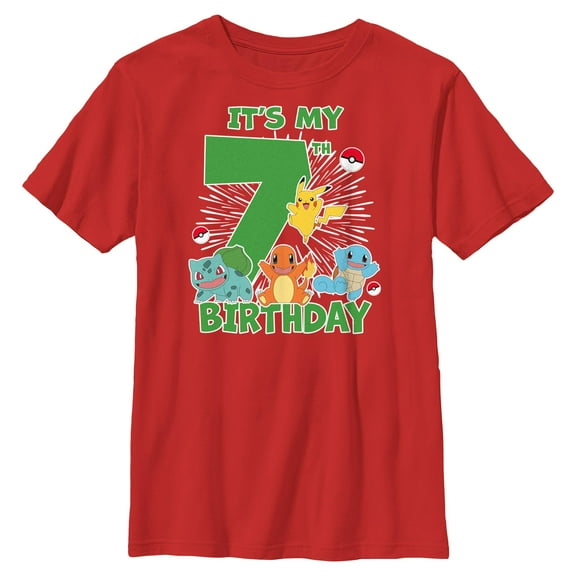 Boy's Pokemon It's My 7th Birthday Starters  Graphic Tee Red X Small